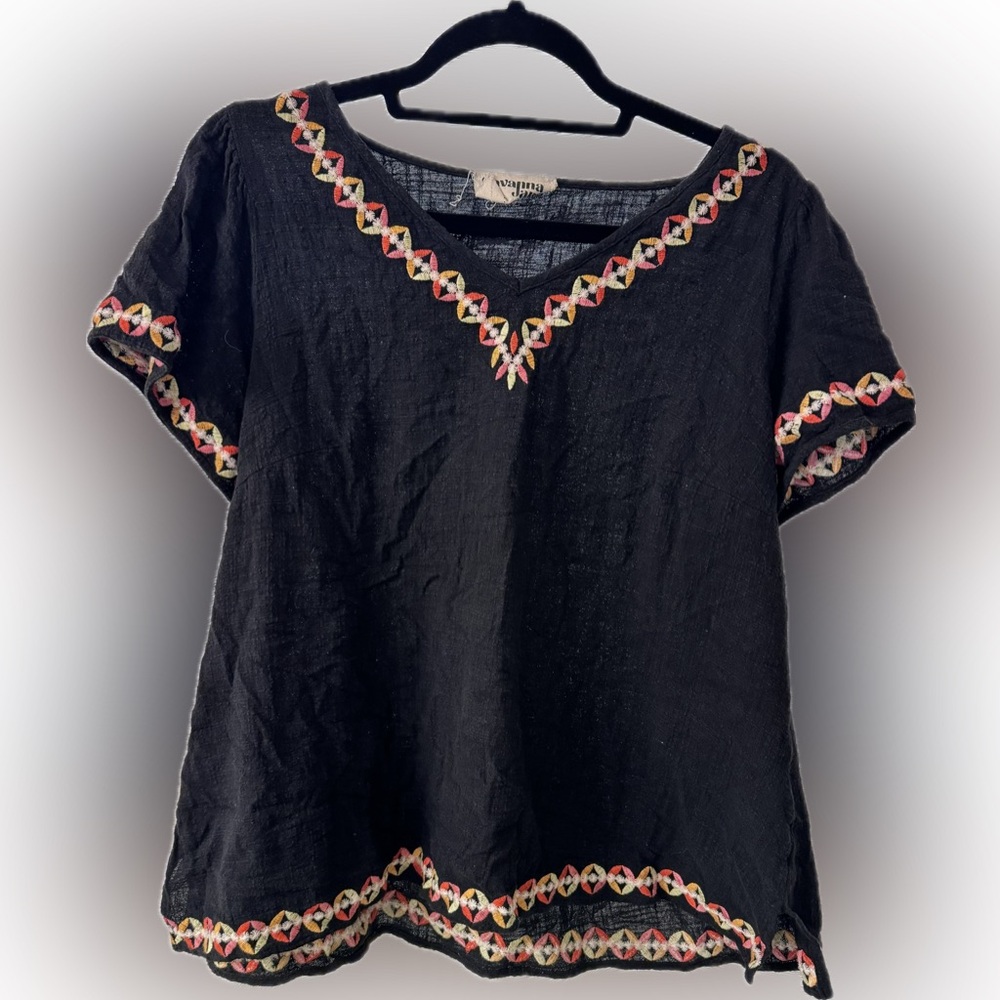 Savanna Jane Black and Orange Embellished Boxy Blouse